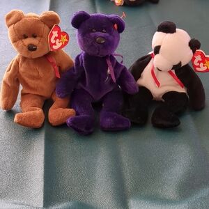 three Ty Beanie Babies Bears. princess ( no tag) fortune and teddy.